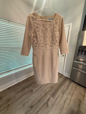 ANTONIO MELANI Beige Midi Dress with Decorative  Appliqué